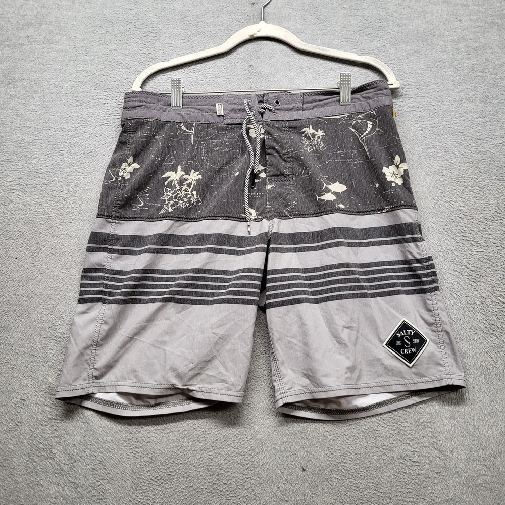 Salty Crew Men Shorts 32 Gray Swimwear Floral Marlin Striped Board Shorts
